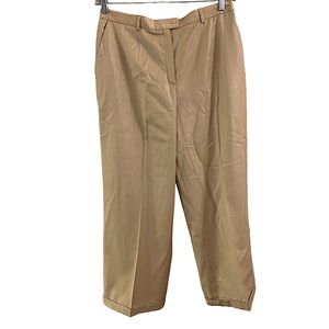 Escada 100% New Wool Tan Trouser Pants 44 /‎ 12 White Pinstriped
